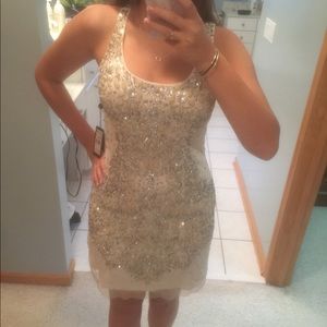 Adrianna Papell White Beaded Dress